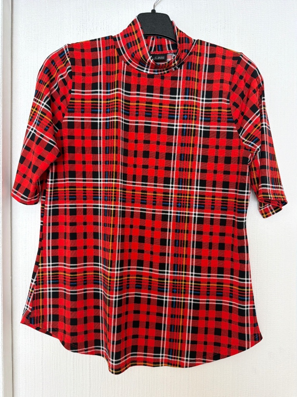 New York & Company 7th Avenue Red Plaid Mock Neck Top Size S